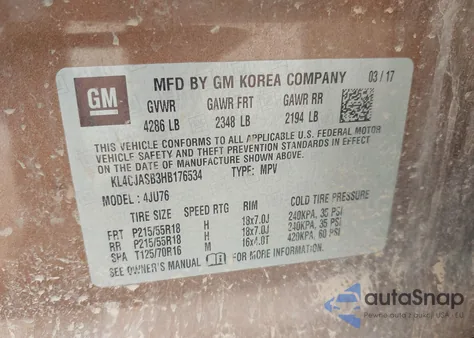 2017 Buick Encore Preferred z USA, uszkodzony, nr VIN KL4CJASB3HB176534